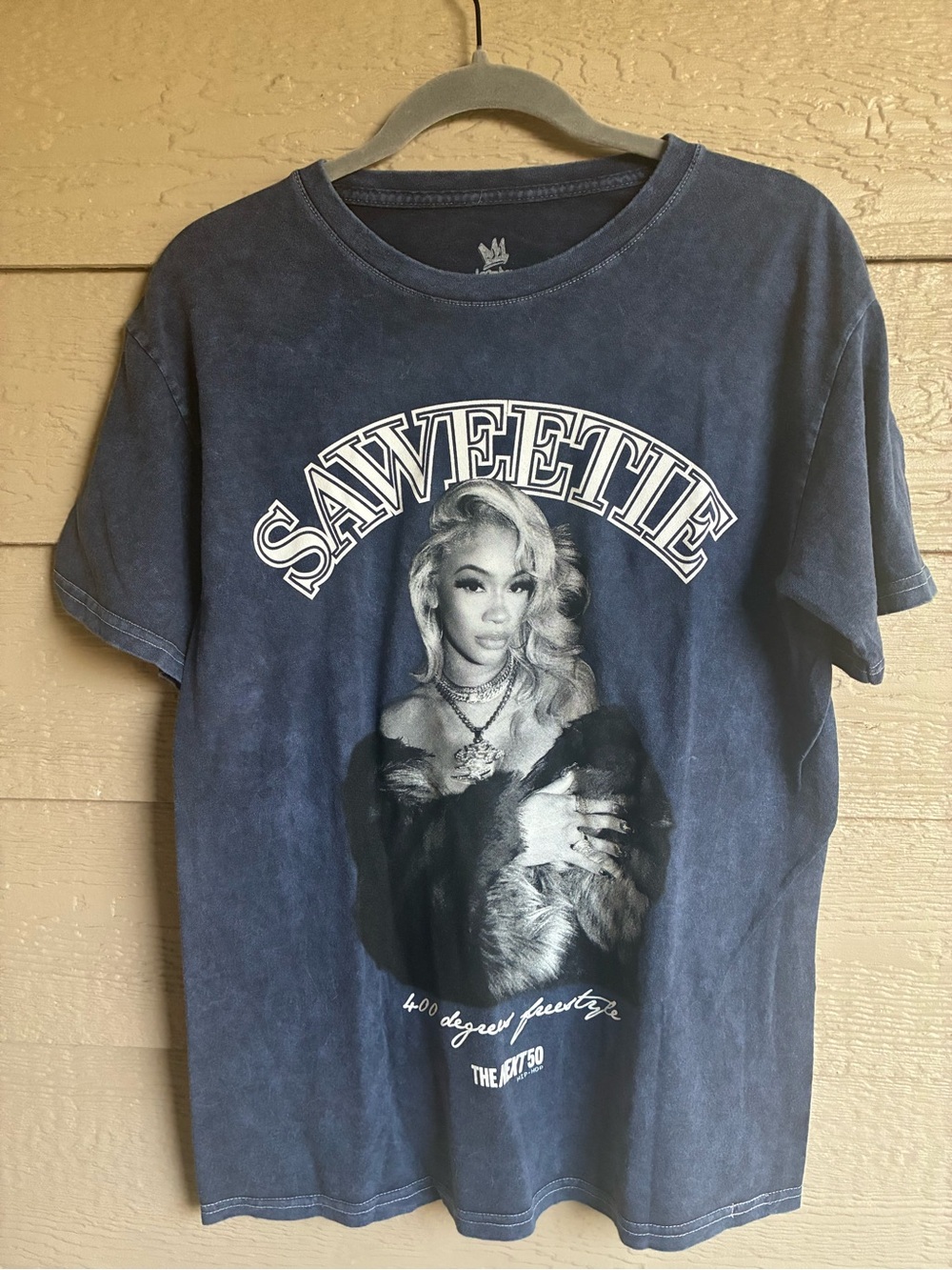 Savage x Fenty 400 Degreez Graphic Tee Acid Wash Blue Unisex Oversized Size L